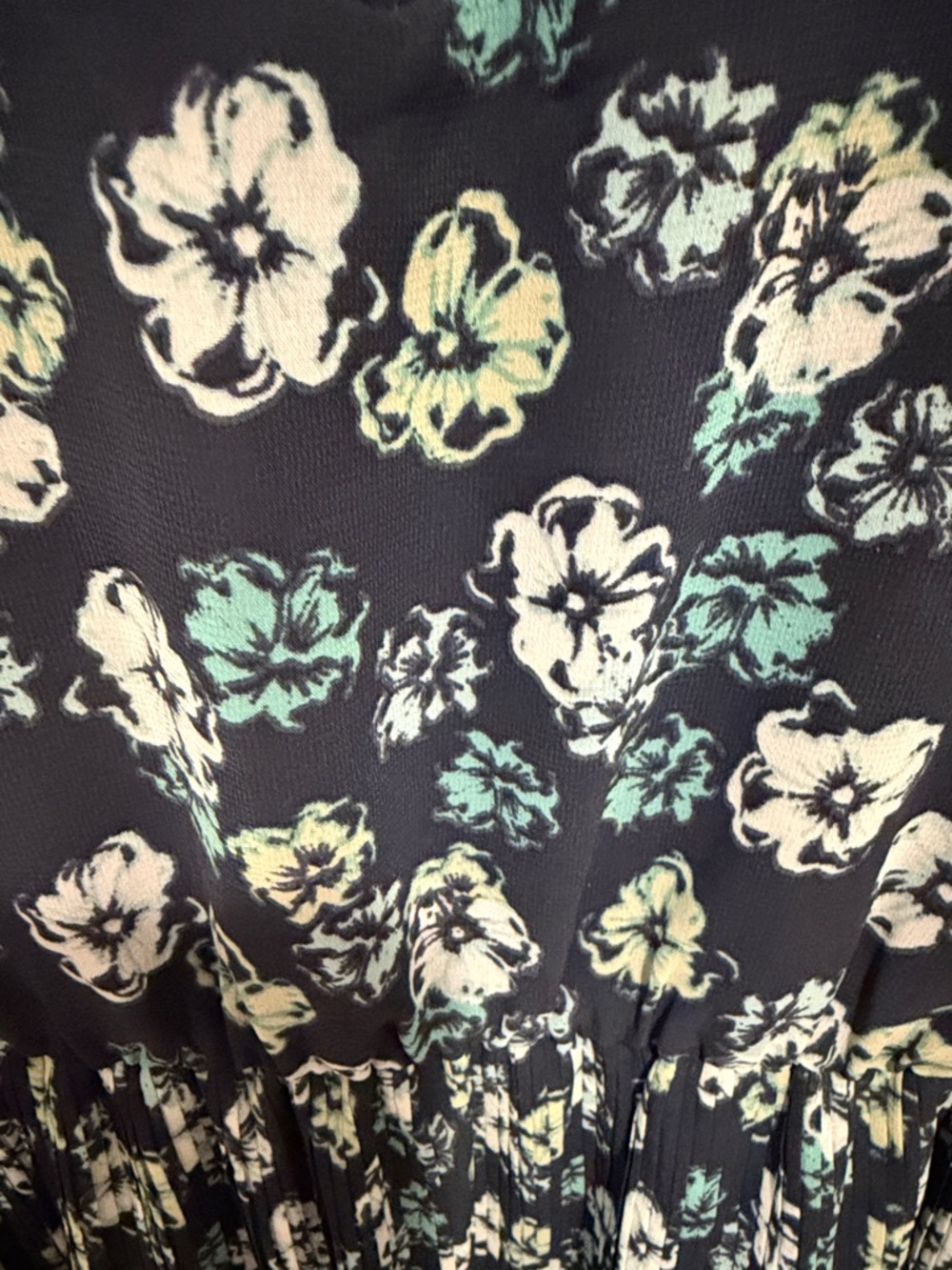 LOFT Navy Floral Pleated Dress with White and Mint Accents - Picture 3 of 4